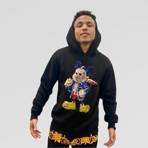 Men’s Tolga Kisa MICKEY Black Rhinestone Hoodie